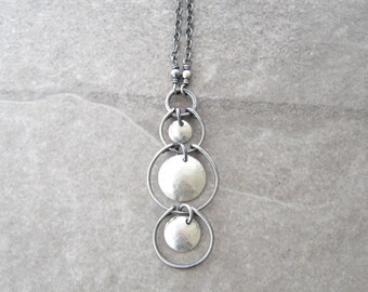 silver necklace, sterling silver chain, metalwork pendant