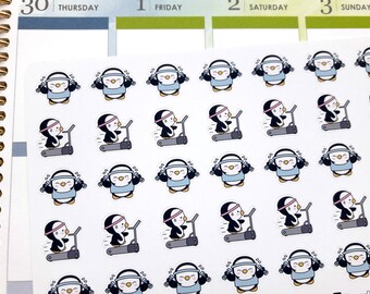 Gym stickers, workout stickers, penguin stickers, exercise stickers, fitness stickers, cute stickers for Erin Condren, Happy Planner, TN