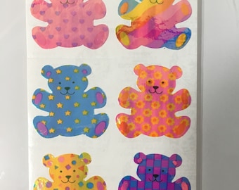Vintage Set of Sandylion Pearl Rainbow Teddy Bears. 6 Stickers
