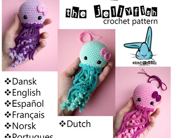 Jenny the Jellyfish - amigurumi crochet pattern. Languages: English, French, Norwegian, Spanish, Portuguese, Danish, Dutch