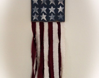 American Patriotic Rag Flag Wall Art - 9-1/2" x 30"