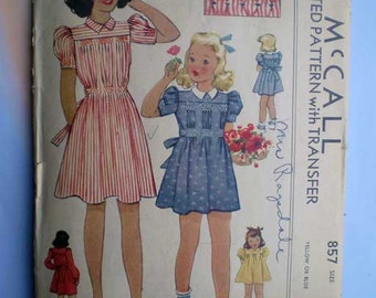 Vintage 40s Girls' Dress with Honeycomb Smocking Pattern Size 4