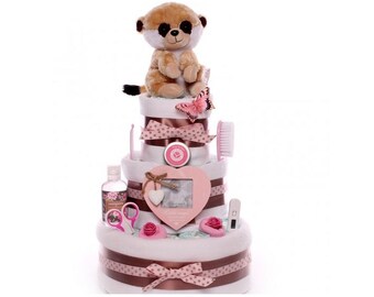 Three tier baby girl nappy cake, nappy cake pink 3 tiers, large luxury nappy cake baby girl, Mum to be nappy cake, baby shower nappy cake,