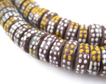 135 African Aja Beads - Krobo Powder Glass Beads - African Glass Beads - Jewelry Making Supplies - Made in Ghana ** (KRB-DISK-MIX-294)