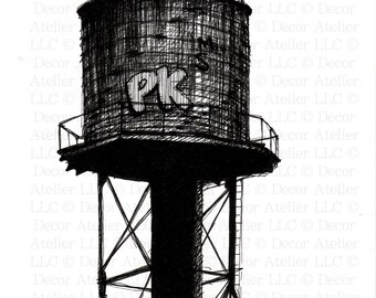 Brooklyn Water Tower Drawing- Free Shipping