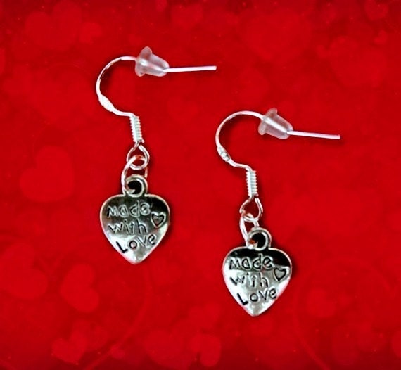 50 SALE Valentines Day Earrings..Made With Love Charm