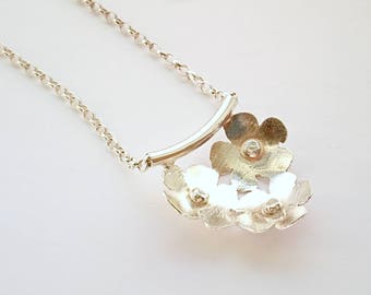 SALE Sterling silver flower pendant