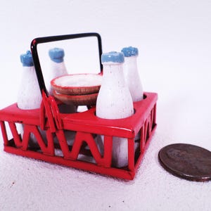 Miniature Milk Bottles in Carrier and Plates Vintage 80s
