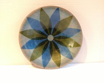 Annemarie Davidson Flower Enameled Copper Plate in Blue and Green
