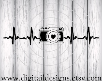 Camera EKG SVG - png - dxf - eps - fcm - ai - Cut File for Silhouette, Cricut - Camera Love - Photographer SVG - Camera Heartbeat