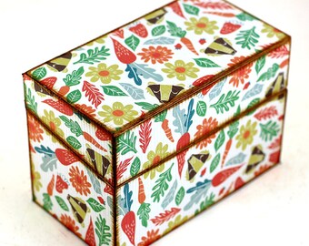 Recipe Box Wood Retro Badger Woodland Carrots Fits 4x6 Recipe Cards