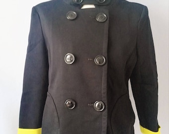 Vintage jacket 70s style second hand M Black Yellow designer Rosner rows stand-up collar Navy Captain
