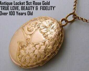 Floral Antique Locket Necklace, Gold Photo Locket Pendant, Antique Jewelry, Anniversary Wedding Gift for Bride Wife