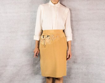 80s Artsy-Glam Silk Pencil Skirt/// Size 8/ medium