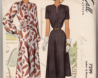 Vintage Sewing Pattern 1940s Ladies' Dress McCall 7299 Size 14 32" Bust - Free Pattern Grading E-book Included