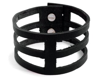 Geometric Leather Cuff - Cage Bracelet - Bold and Edgy Cutout Leather Bracelet