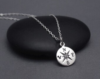 Sterling Silver Compass Necklace, Compass Charm Pendant With Sterling Chain, Graduation Gift, Travel Jewelry, Good Luck,