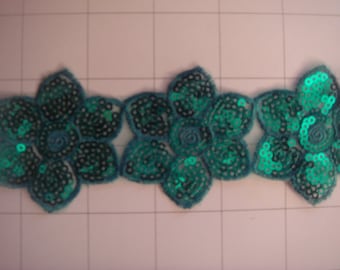 1 3/4" Teal Sequins Flower Applique Trim By the Yard Sequin