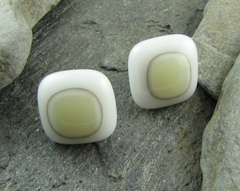 White and Ivory Fused Glass Studs