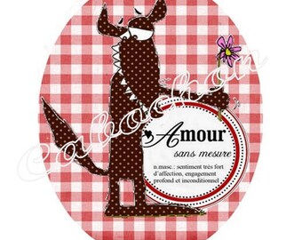 1 cabochon 30mm x 40mm glass Red Riding Hood, Wolf, fairy tale