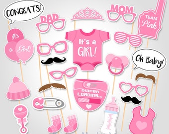 Printable Baby Shower Photo Booth Props - Baby Girl PhotoBooth Props - Printable Photobooth Props - Printable Baby Shower Props