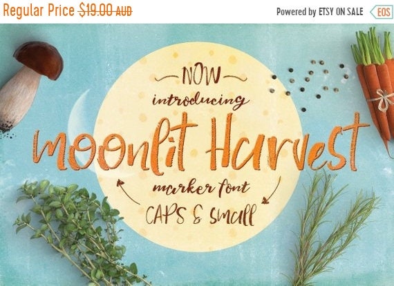 70% OFF Sale Digital Font Moonlit Harvest - Digital Typeface - Hand drawn marker font - Instant Download -