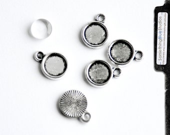 Round Bezel setting (parallel loop) w/ optional glass dome, 8mm, antiqued silver, qty 10 - for charm bracelets, earrings, stamping (2-13a)