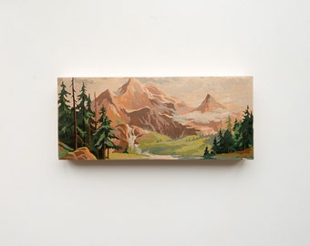 Paint by Number Large 6" x 14" Art Block 'Mountain Valley' - vintage landscape