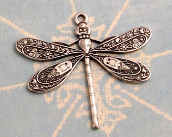 Detailed Dragonfly Charm, Antique Silver, 25 MM, 2 Pc. AS232