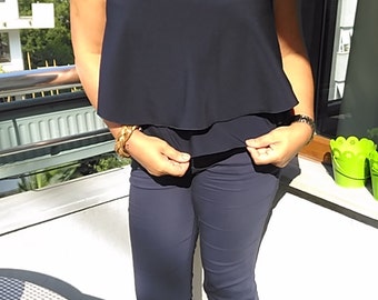 Navy Blue crop-top - Double Layer shirt- V-Neck Front sleeveless top - Plus size Crop Shirts Fashion wear gift for her