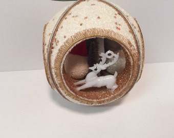 Vintage large 3D diorama christmas ornament