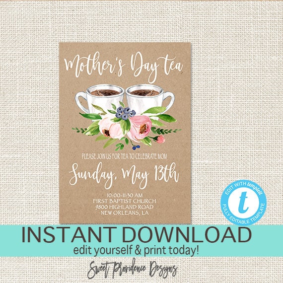Mother's Day Tea Invitation EDITABLE Church Tea Invite