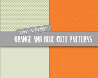 Bright digital paper pack stars cogs dots scrapbooking paper Downloadable paper, digital patterned paper, blues, orange patterned paper pack