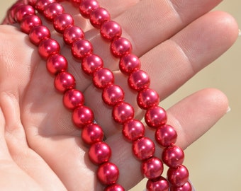 54 Dark Pink Glass Pearl Beads 6mm BD202