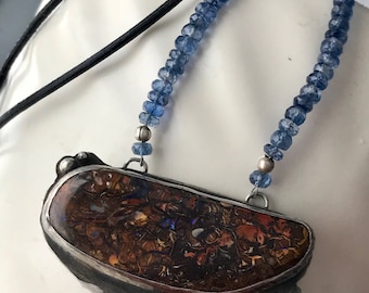 Opal, London Blue Topaz, Kyanite Necklace