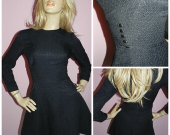 Vintage 1960s Black Dolly MOD mini dress 8 Xs 60s Kitsch Goth Gogo Honeycomb