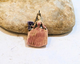 marie antoinette pendant, handmade ceramic supply, art doll pendant, pink