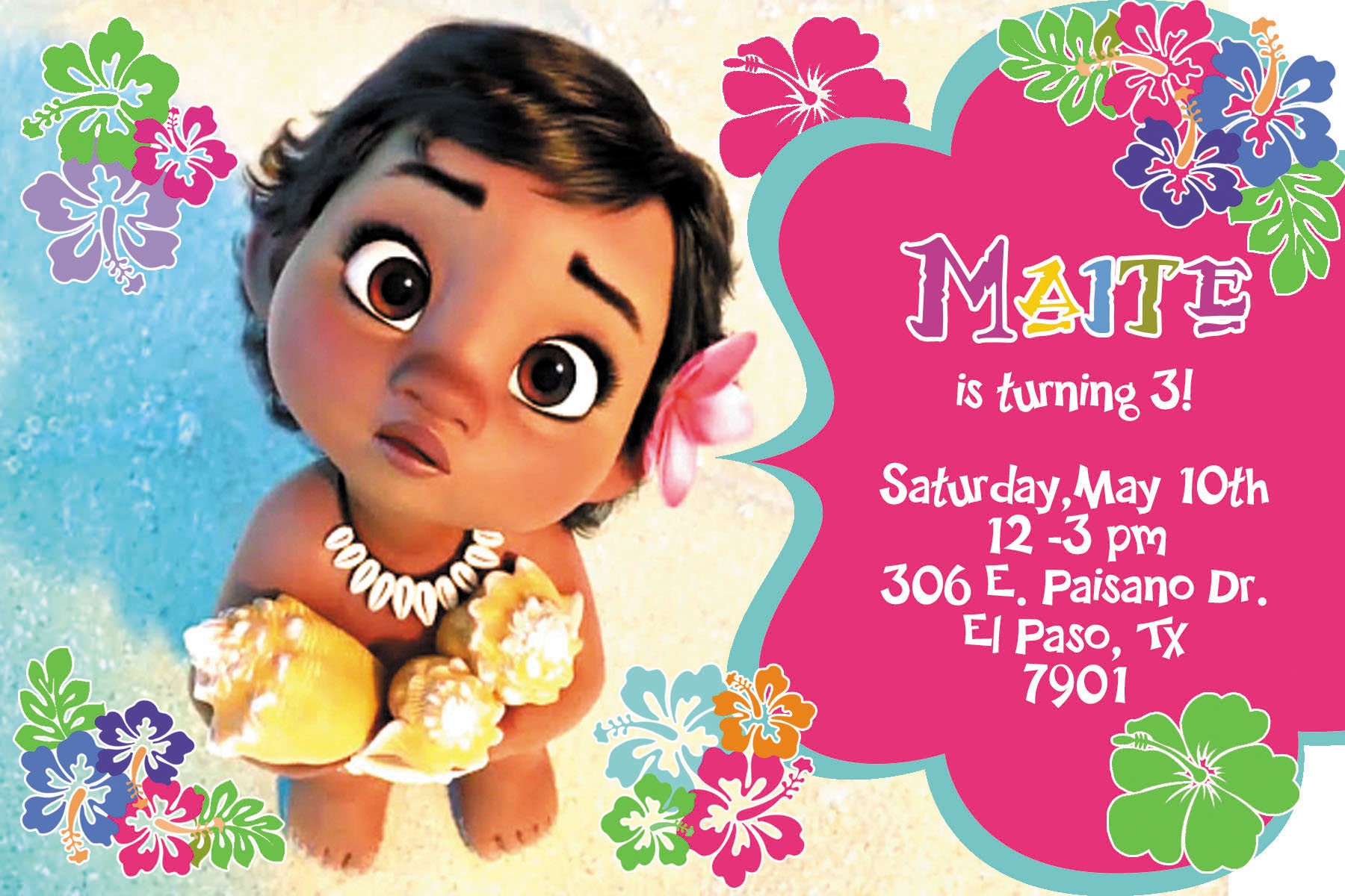 18 personalized baby moana invitation printed and cut