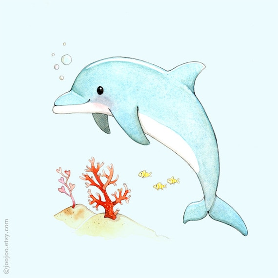 Dolphin painting Children's Wall Art Print D is for