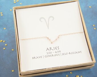 rose gold zodiac Aries necklace, March April birthday gift, custom personalized, gift for women girl, minimalist, simple necklace, layered