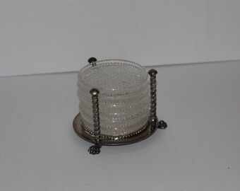 F.B. ROGERS COASTER SET - Silver Plated Caddy w/Six Crystal Coasters