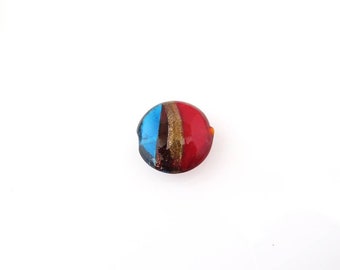Red Blue disc glass bead