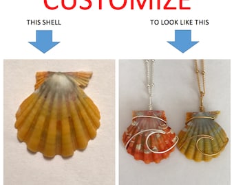CUSTOMIZE An Ocean Wave Wire Wrapped Sunrise Shell Necklace; 14k Gold Filled; Sterling Silver