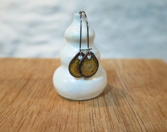 Ochre Yellow Gray Dangle Enamel Earrings