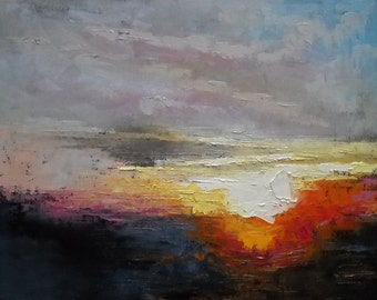 Impressionist Sunrise Oil Painting, Impasto Landscape Painting, God's Glory by Carol Schiff