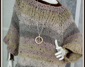 SWEATER WOMAN KNITTED Poncho With Sleeves Oversized Bulky