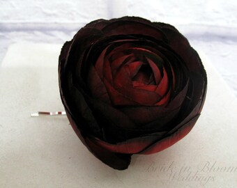 Wedding hair accessories Red black ranunculus bobby pin Bridal hair flowers