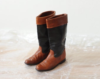 Vintage Two Tone Tall Leather Riding Boots by Remonte, Womens 6 / ITEM225