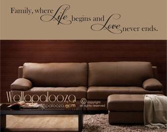 Family Where life begins and love never ends - Family Wall Decal - Love wall decal - Family room wall decal - Family wall decor - wall decal