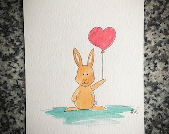 Bunny Valentine with a Heart Balloon